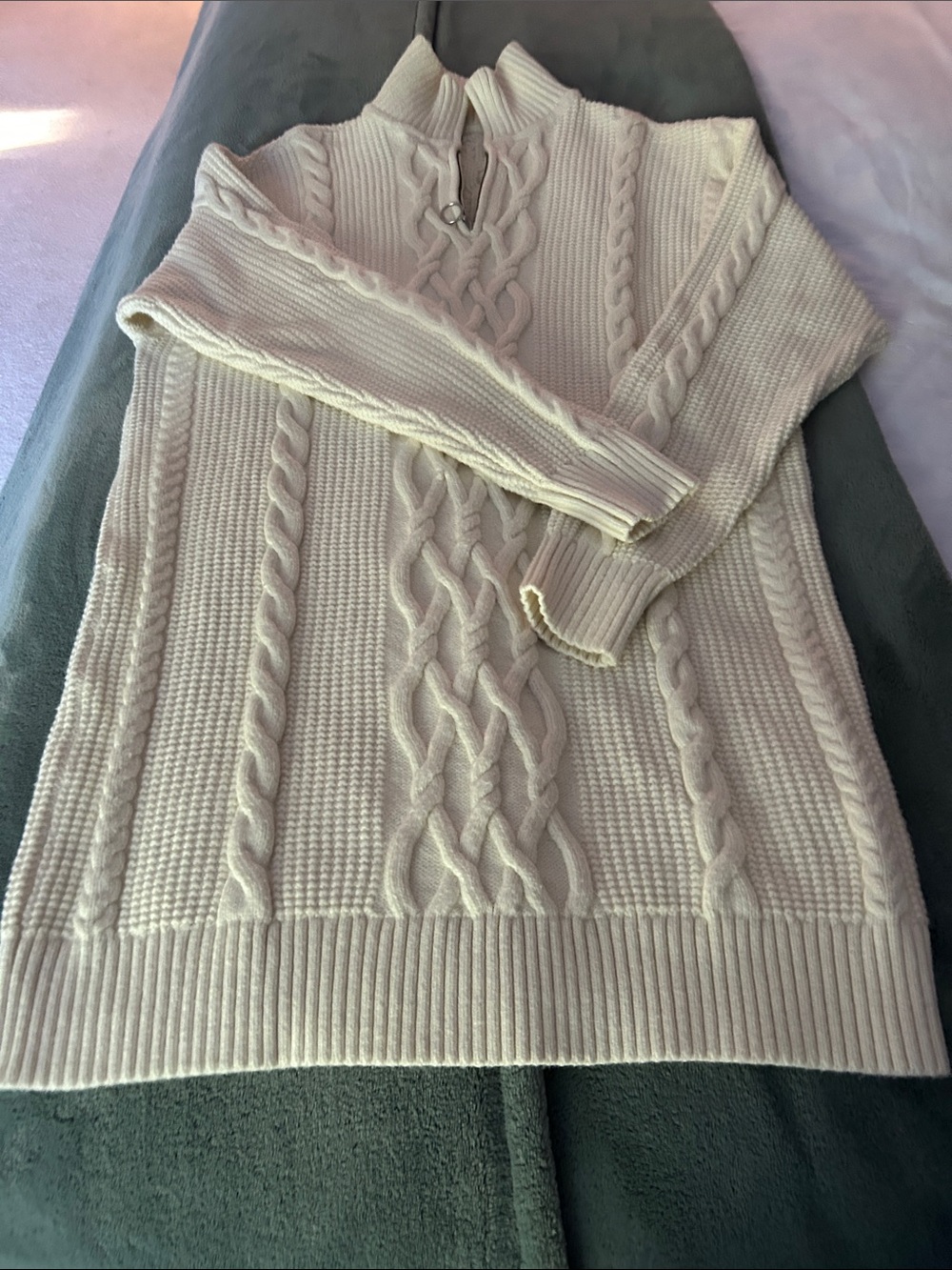 Cream Cable Knit Half-Zip Sweater
